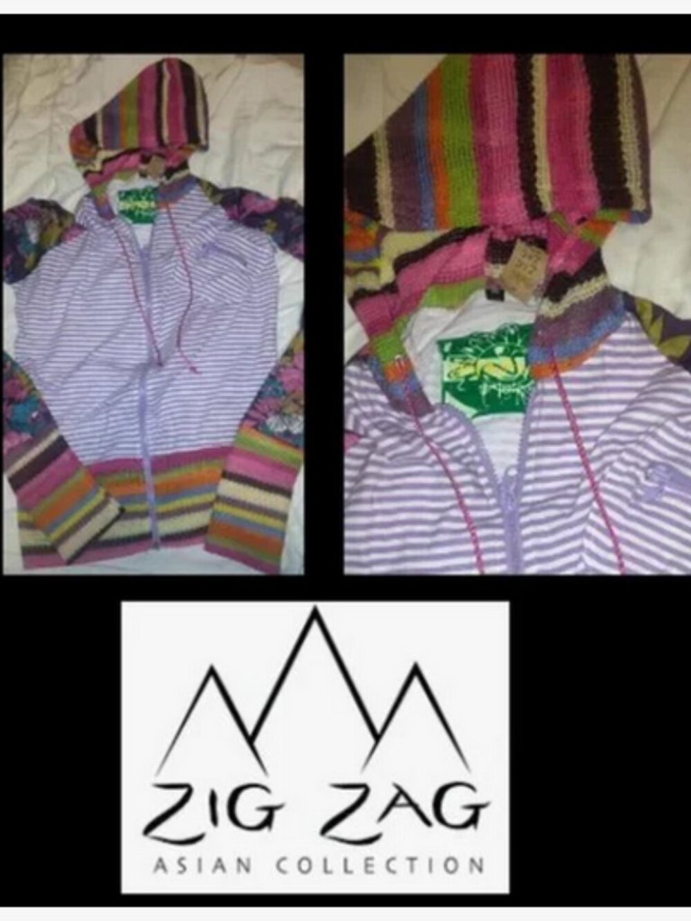 NWT Zig Zag Asian Collection Hippie Boho Hoodie Sweater Womens Sz M